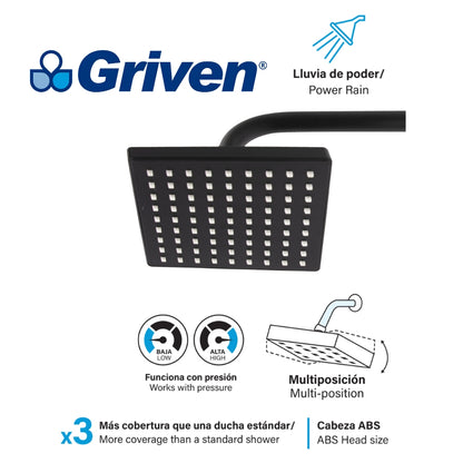 REGADERA TIPO LLUVIA 6 PULGADAS NEGRA GRIVEN GV-SHB-A6