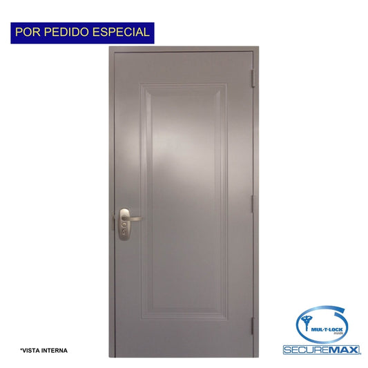 PUERTA DE SEGURIDAD 1 PANEL CON MARCO 3 PIES X 7 PIES GRIS IZQUIERDA CON CERRADURA PLATEADA SECUREMAX