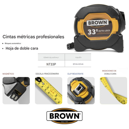 CINTA METRICA PROFESIONAL AUTO LOCK 33 PIES (10M)