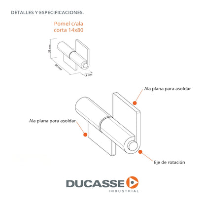 BISAGRA POMEL C/ALA CORTA 14MMX80MM PQT 2 UND DUCASSE