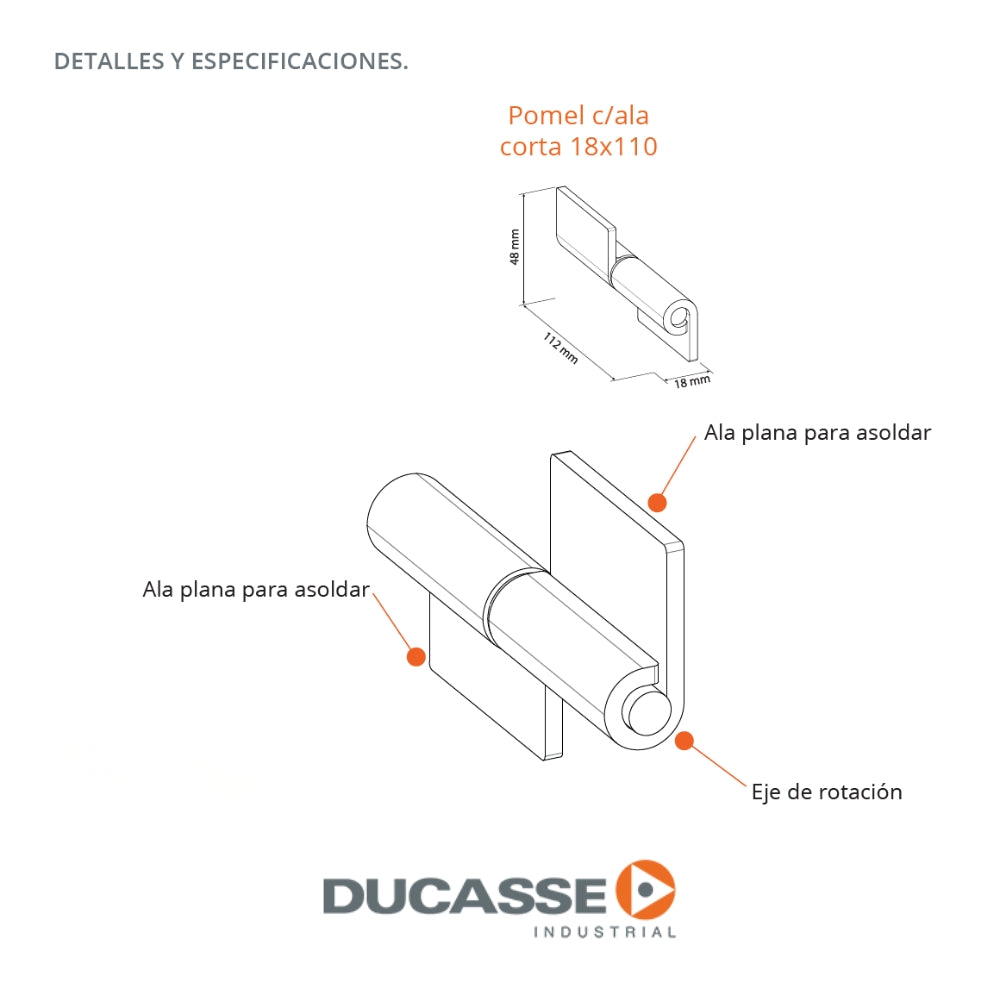 BISAGRA POMEL C/ALA CORTA 18MMX110MM PQT 2 UND DUCASSE
