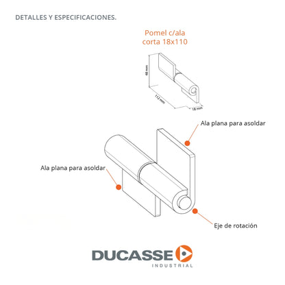 BISAGRA POMEL C/ALA CORTA 18MMX110MM PQT 2 UND DUCASSE