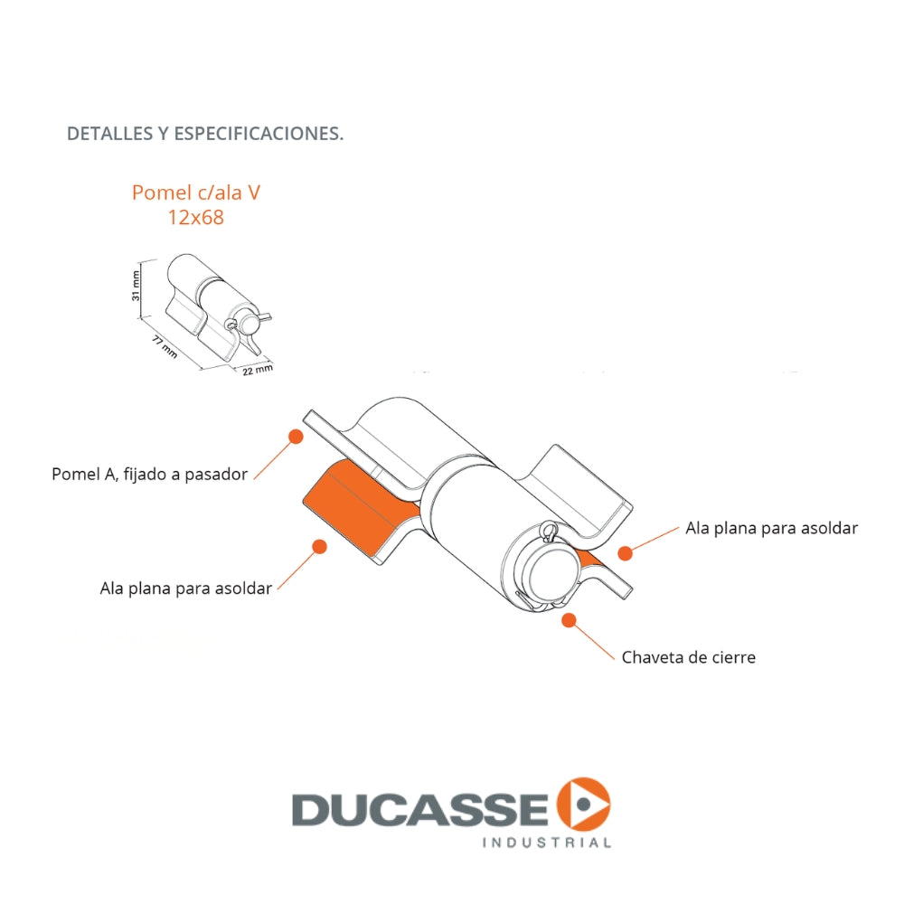 BISAGRA POMEL C/ALA V 12MMX68MM PQT 2 UND DUCASSE