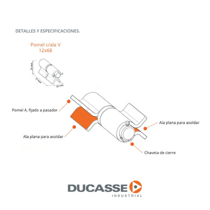BISAGRA POMEL C/ALA V 12MMX68MM PQT 2 UND DUCASSE