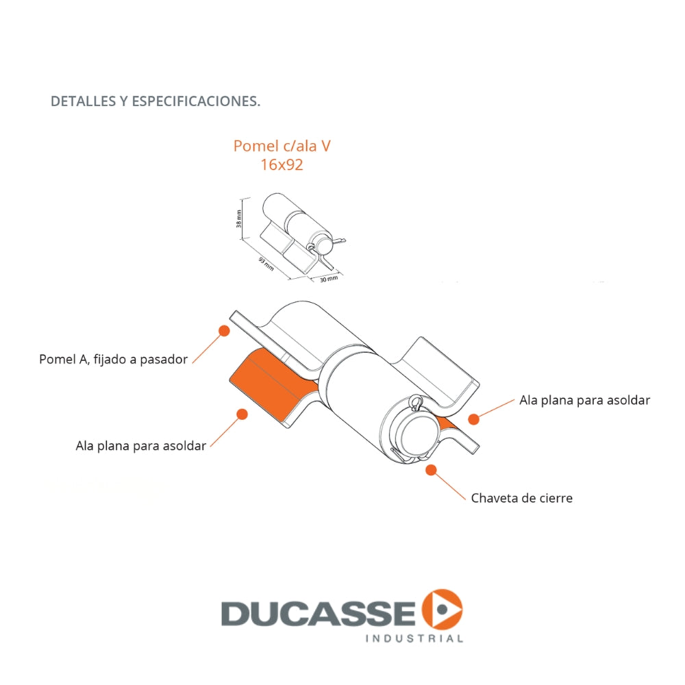 BISAGRA POMEL C/ALA V 16MMX92MM PQT 2 UND DUCASSE