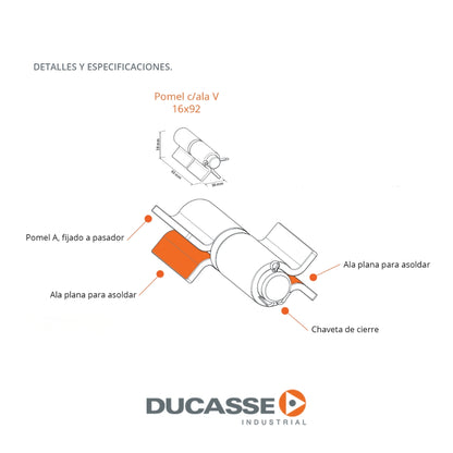BISAGRA POMEL C/ALA V 16MMX92MM PQT 2 UND DUCASSE