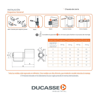 BISAGRA POMEL C/ALA V 16MMX92MM PQT 2 UND DUCASSE