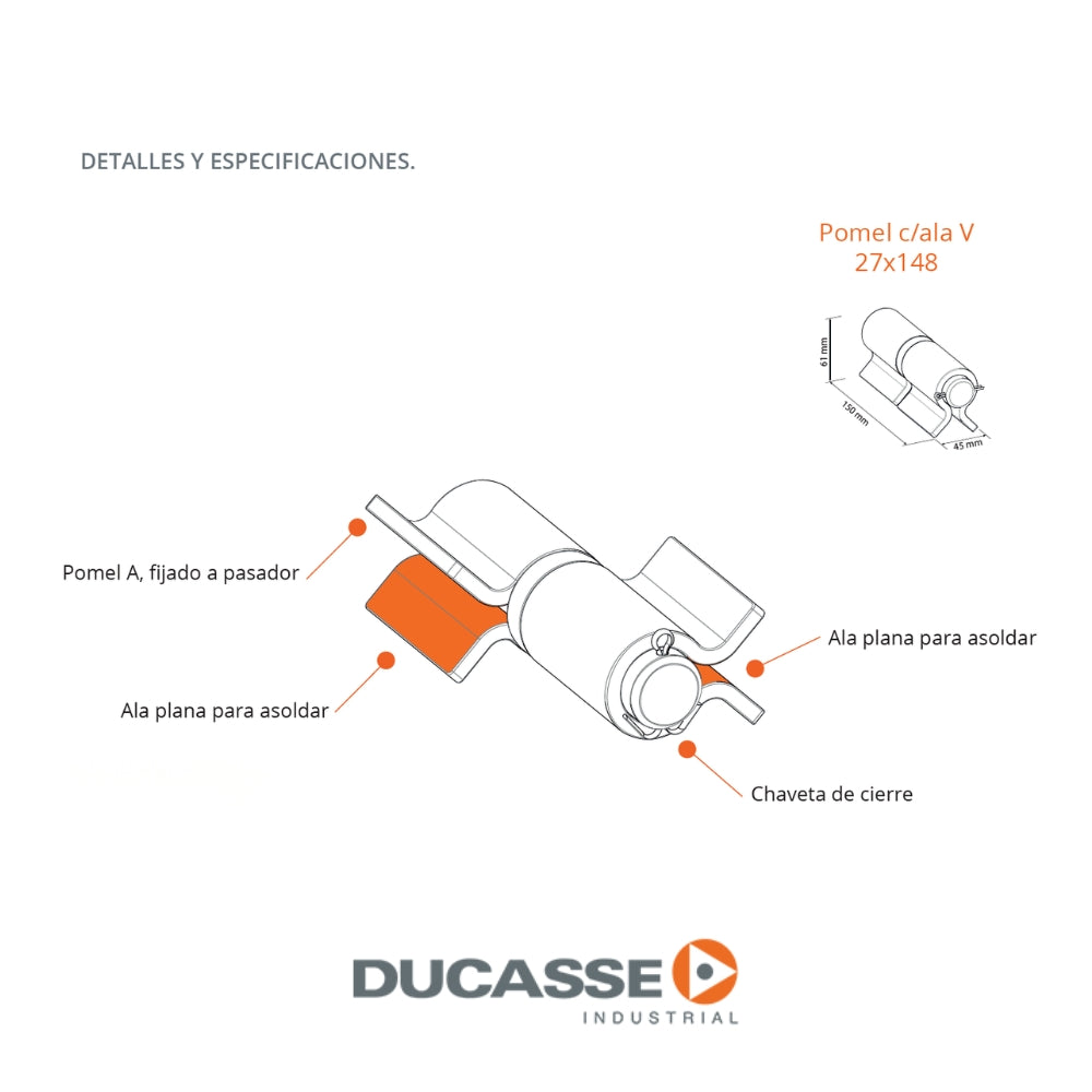 BISAGRA POMEL C/ALA V 27MMX148MM PQT 2 UND DUCASSE