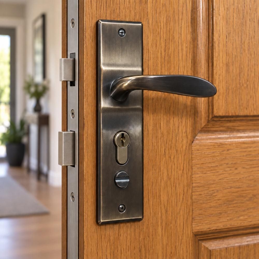 CERRADURA CON MANIGUETA Y CILINDRO PARA PUERTA MULTIPUNTOS BRONCE IZQUIERDA SECURE