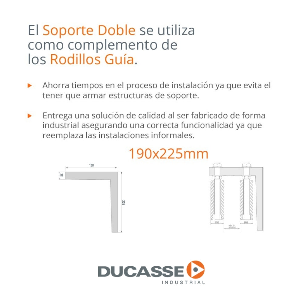 SOPORTE DOBLE PARA GUIAS DE PORTON 190MMX225MM DUCASSE
