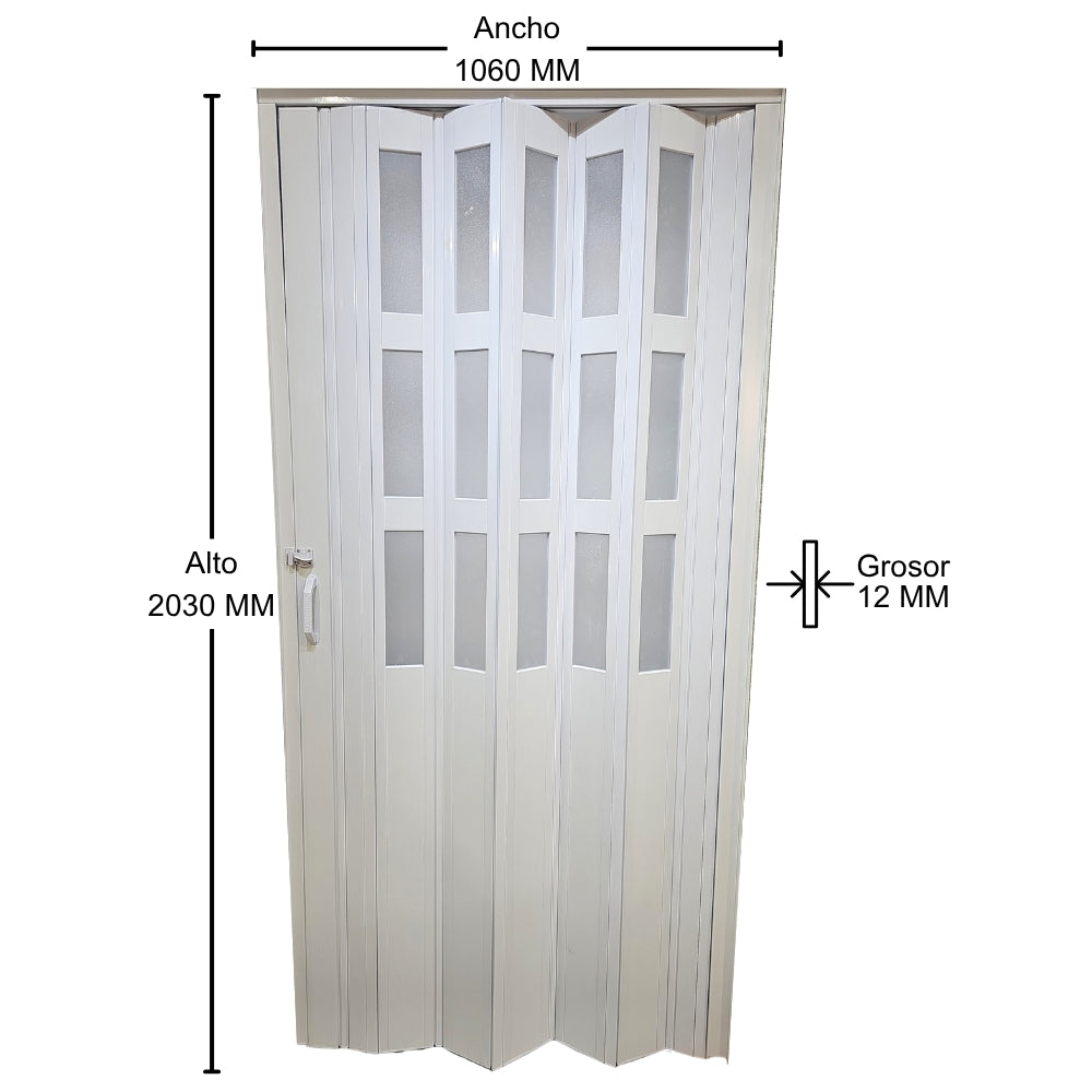 PUERTA PLEGABLE PVC 2030X1060X12MM BLANCA MITAD VIDRIO Y PVC (F12K07W3)