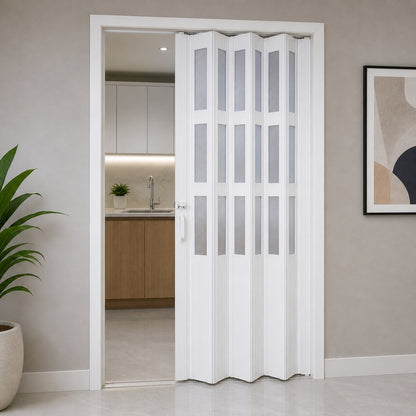 PUERTA PLEGABLE PVC 2030X1060X12MM BLANCA MITAD VIDRIO Y PVC (F12K07W3)