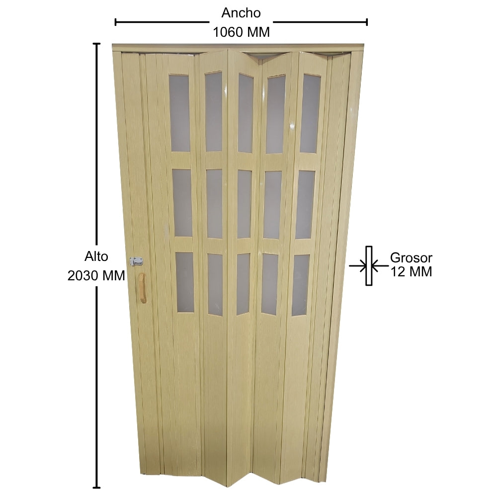 PUERTA PLEGABLE PVC 2030X1060X12MM BEIGE MITAD VIDRIO Y PVC (F12K07B3)