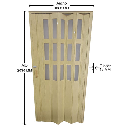 PUERTA PLEGABLE PVC 2030X1060X12MM BEIGE MITAD VIDRIO Y PVC (F12K07B3)