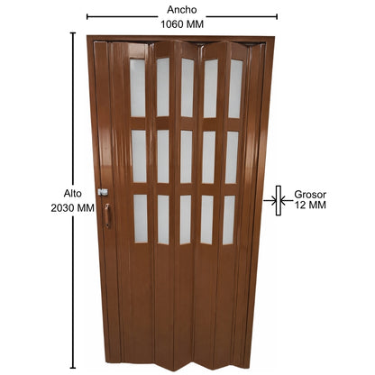 PUERTA PLEGABLE PVC 2030X1060X12MM CHOCOLATE MITAD VIDRIO Y PVC (F12K07DB3)