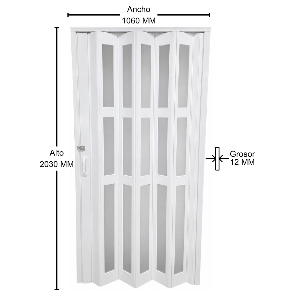PUERTA PLEGABLE PVC 2030X1060X12MM BLANCA FULL VIDRIO (F1219W3)
