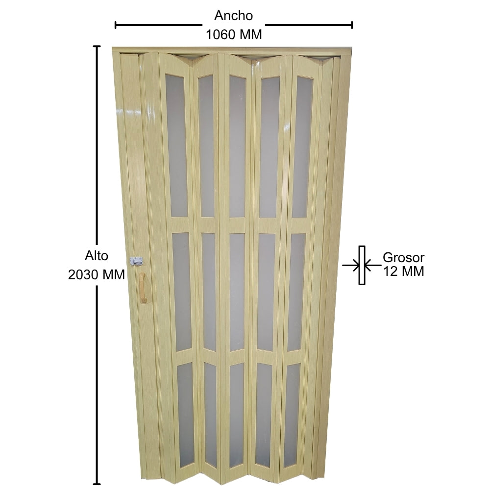 PUERTA PLEGABLE PVC 2030X1060X12MM BEIGE FULL VIDRIO (F1219B3)