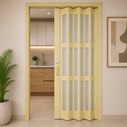PUERTA PLEGABLE PVC 2030X1060X12MM BEIGE FULL VIDRIO (F1219B3)