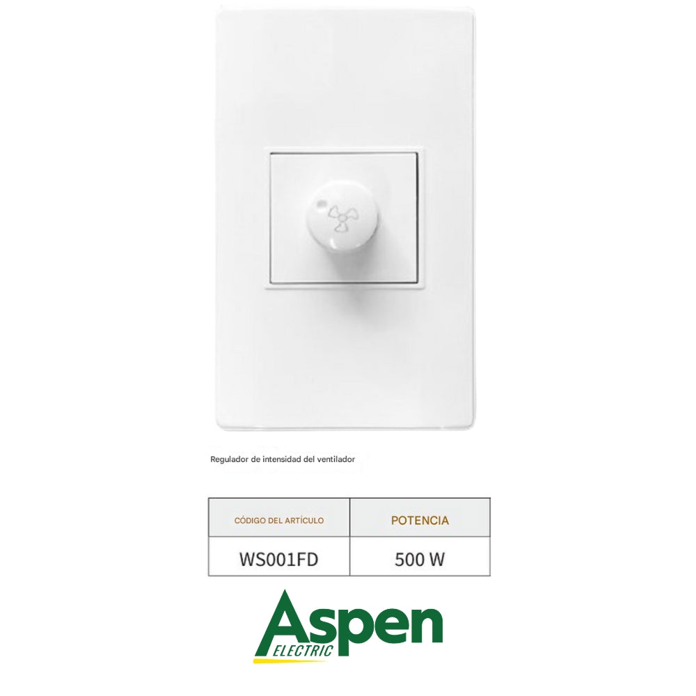 DIMMER DE VENTILADOR BLANCO CON TAPA 500W ASPEN