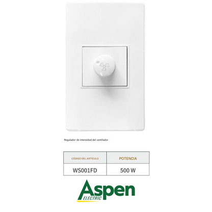 DIMMER DE VENTILADOR BLANCO CON TAPA 500W ASPEN