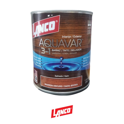 BARNIZ 3 EN 1 AQUAVAR COLOR MARRON OSCURO-DARK BROWN 1/4 GL AQ1361-5 LANCO