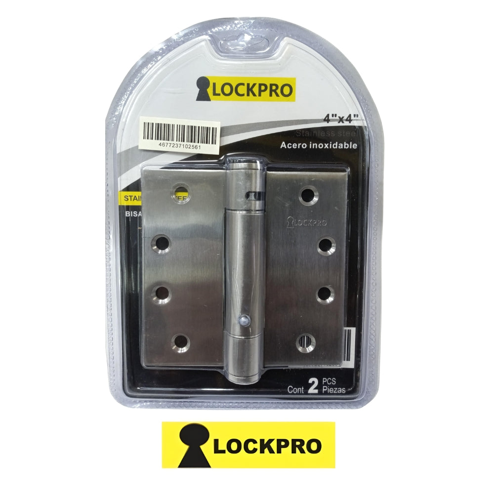 BISAGRA ACERO INOX CON RESORTE 4 Pulg X 4 Pulg 3 mm ESPESOR PAR LOCKPRO