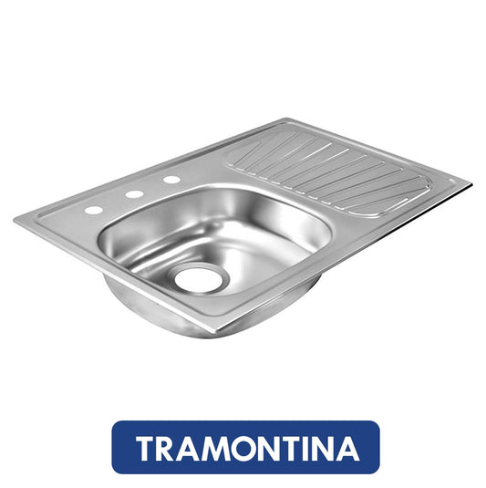 FREGADOR DE EMPOTRAR SENCILLO CON ESCURRIDOR DERECHO 31.5 PULGADAS X 20.5 PULGADAS C/GRAPAS TRAMONTINA