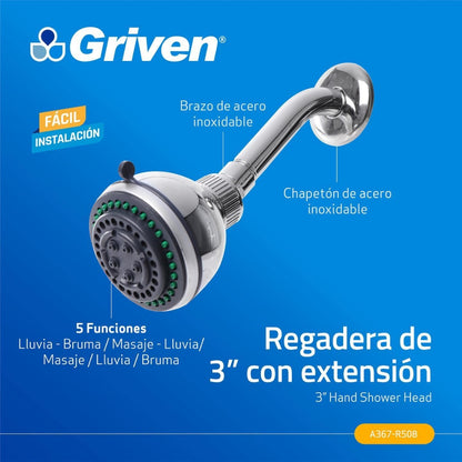 REGADERA PARA DUCHA 3 PULGADAS CON EXTENSION GRIVEN A367-R508