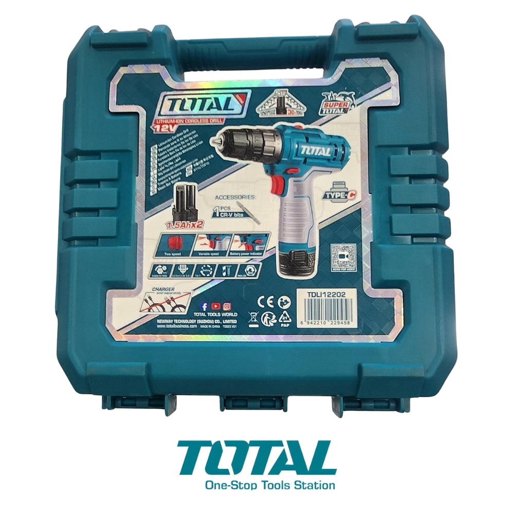 TALADRO INALÁMBRICO TOTAL 3/8 PULGADAS 12 V 20 NM LUZ LED (NO INCLUYE CARGADOR) TIDLI12202