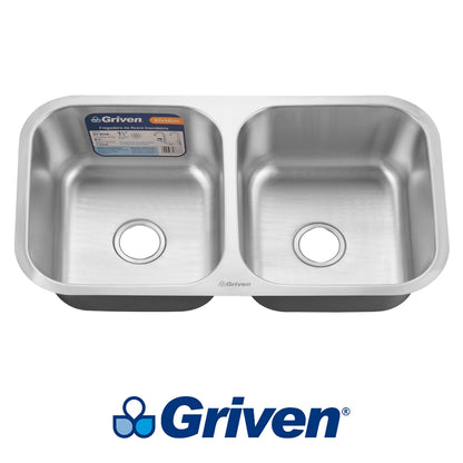 FREGADOR BAJO MESA DOBLE DE ACERO INOXIDABLE 82X46 CM (32 PULGADASX 18 PULGADAS X 8 PULGADAS) GRIVEN GV-8246