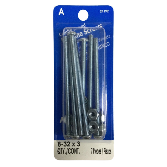 TORNILLO DE MAQUINA CAB REDONDA COMBO CON TUERCA N°8-32 x 3 PULGADAS ROSCA ESTANDAR