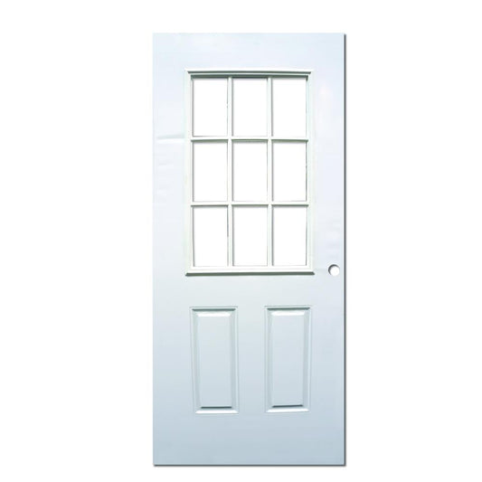 PUERTA DE METAL CON BASTIDOR DE MADERA 9 VIDRIOS 3 PIES X 7 PIES BLANCA METALPRO