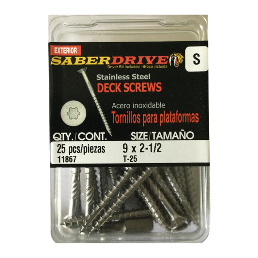 TORNILLO PARA MADERA CABEZA TORX EXT ACERO INOXIDABLE #9 x 2-1/2 PULGADAS