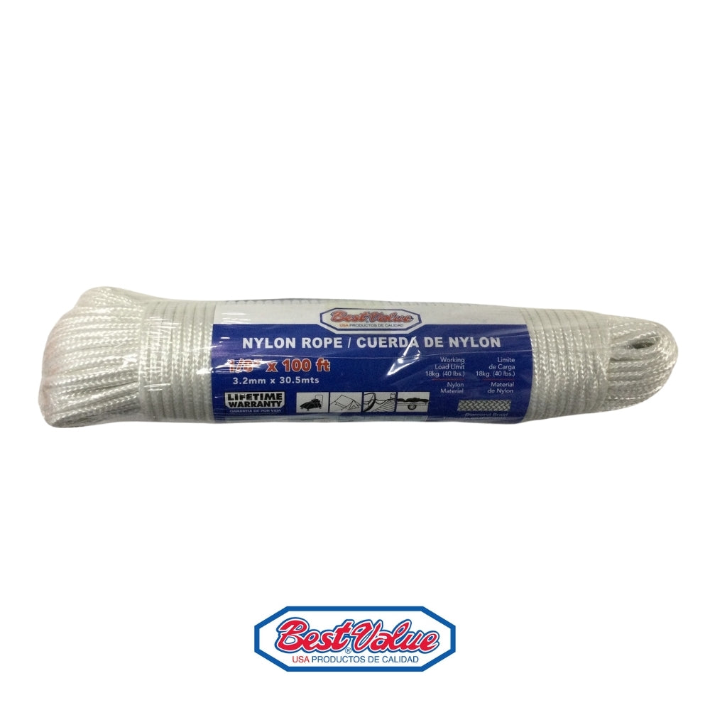 SOGA DE NYLON TRENZADA 1/8 PULGADAS X 100'