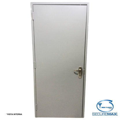 PUERTA DE SEGURIDAD LISA CON MARCO 3 PIES X 7 PIES GRIS DERECHA CON CERRADURA PLATEADA SECURE MAX