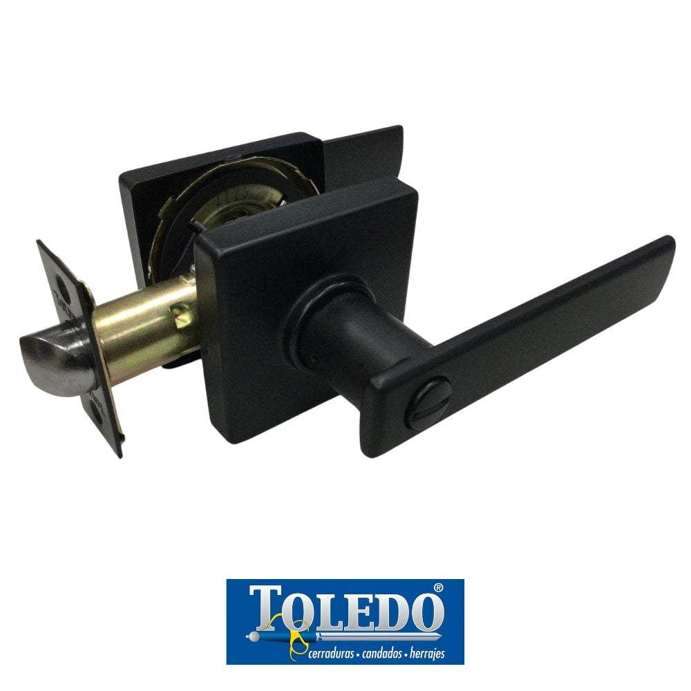 CERRADURA LEVER MODELO LUGO BOTÓN (BAÑO) ACABADO NEGRO