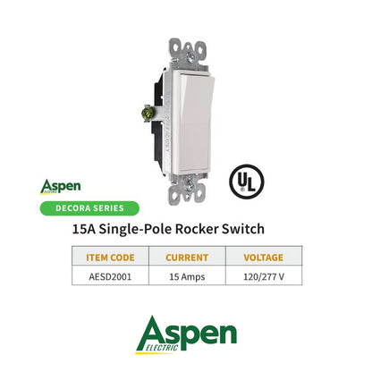 INTERRUPTOR SENCILLO BLANCO DECORA 15A 120/277V UL ASPEN