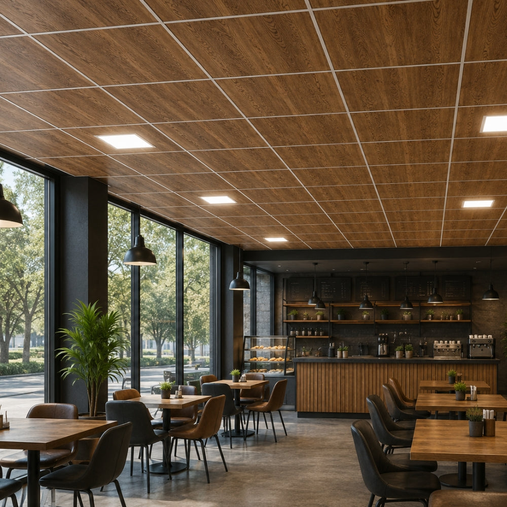 LAMINA CIELO RASO SUSPENDIDO PVC 60.3CM X 60.3CM COLOR MADERA CON VETAS YS603-3