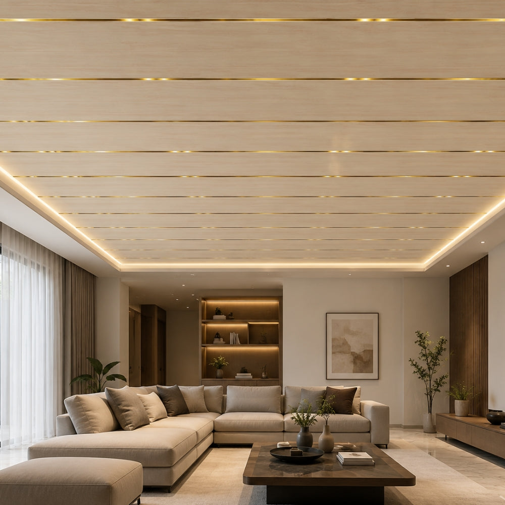 CIELO RASO DE PVC COTTA ORO CON DIVISION 7mm X 20cm X 5.9m (1.18m2) SKYLINE
