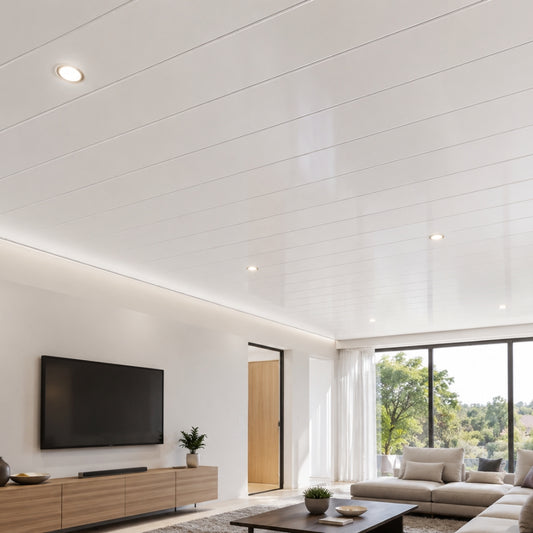 CIELO RASO DE PVC BLANCO BRILLO U/V CON DIVISION 7mm X 20cm X 5.9m (1.18m2) SKYLINE