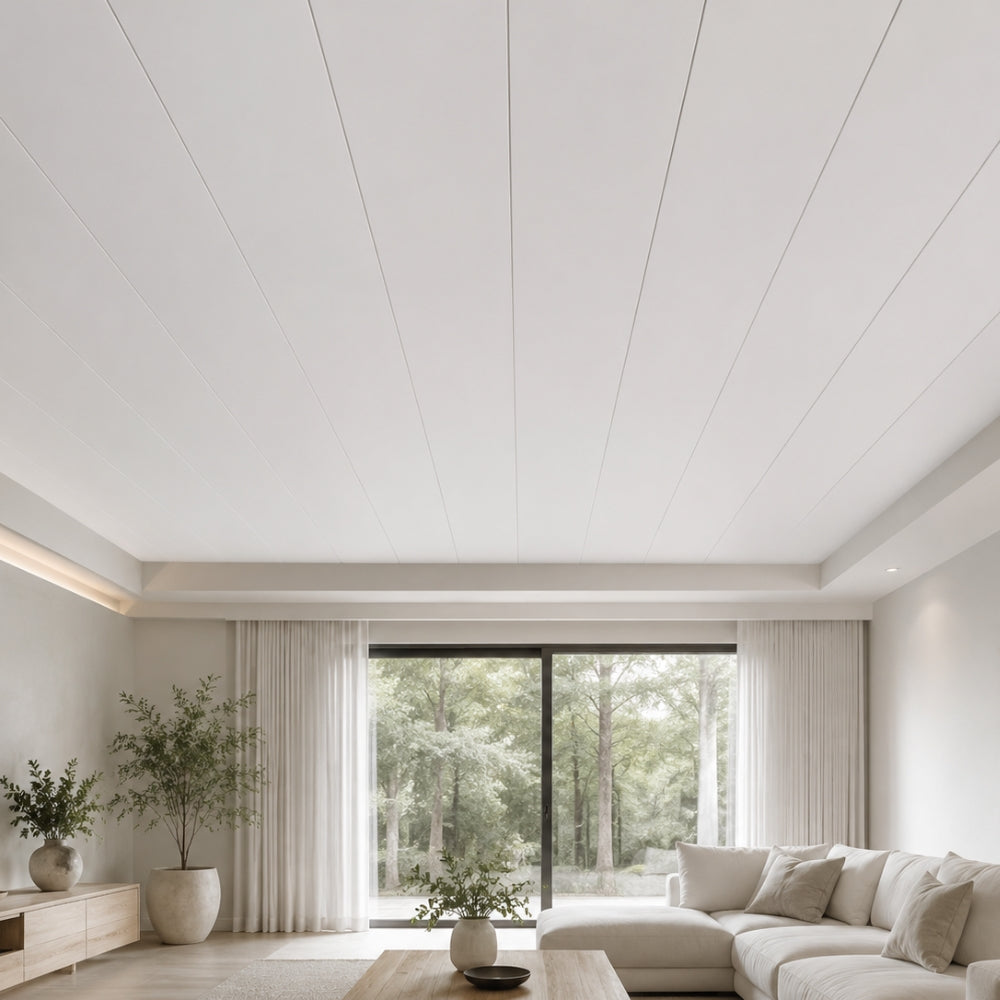 CIELO RASO DE PVC BLANCO MATTE (TABLILLA) UV SIN DIVISION 8MM X 20CM X 5.9M (1.18M2) SKYLINE