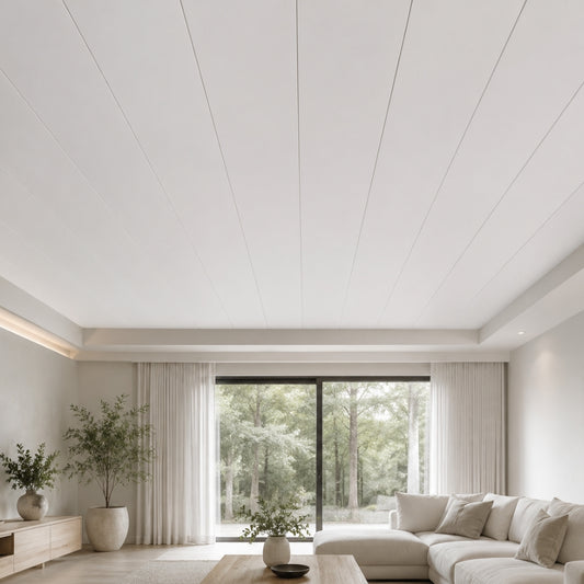CIELO RASO DE PVC BLANCO MATTE (TABLILLA) UV SIN DIVISION 8MM X 20CM X 5.9M (1.18M2) SKYLINE