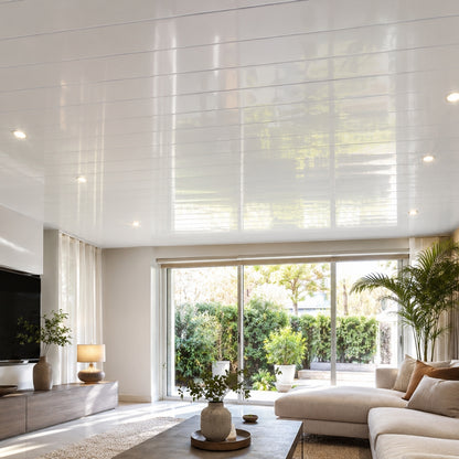CIELO RASO DE PVC BLANCO BRILLO U/V SIN DIVISION 8mm X 20cm X 5.9m (1.18m2) SKYLINE