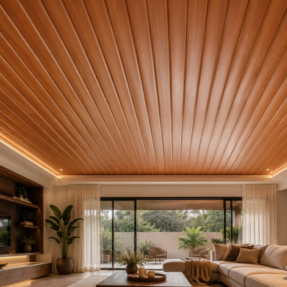 TABLILLA PLAST  LAMINADO MADERA 8MM X 25CM X 5.9M P/INTERIORES GOLD  ONDULADA CON 2 DIV#2006817000