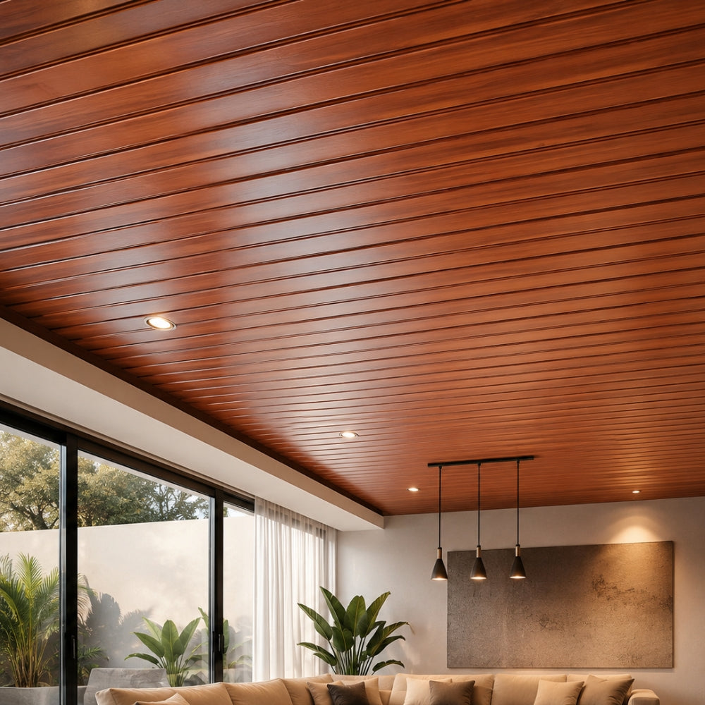 CIELO RASO DE PVC LAMINADO SIDING MADERA 8MM X 25CM X 5.9M PARA INTERIORES GOLD 4 DIVISIONES ONDULADA