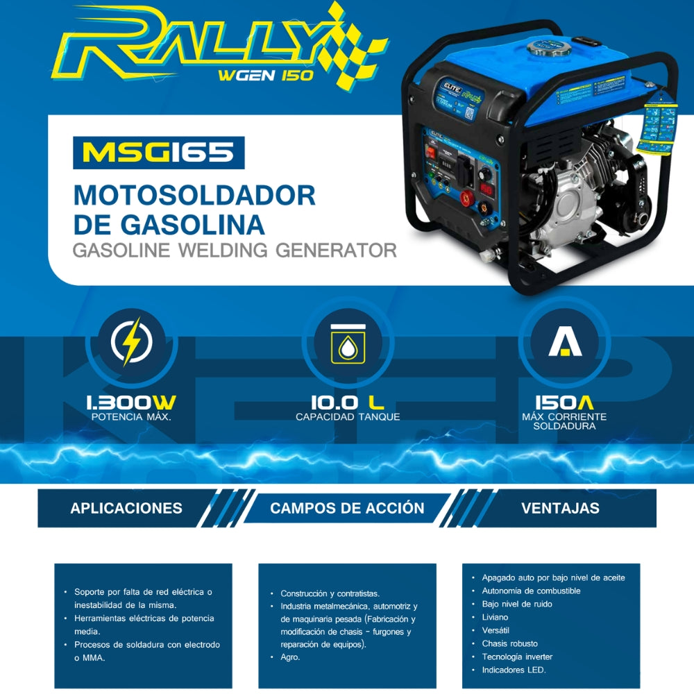 MOTOSOLDADOR DE GASOLINA ELITE 150 AMP, 1300W, 120V, ENC MANUAL