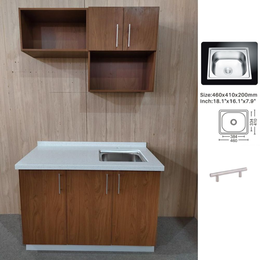 MUEBLE DE COCINA CON FREGADOR Y GABINETE AEREOS COLOR CHOCOLATE YKL-CG-03/TH2215 DERECHO 1.20M
