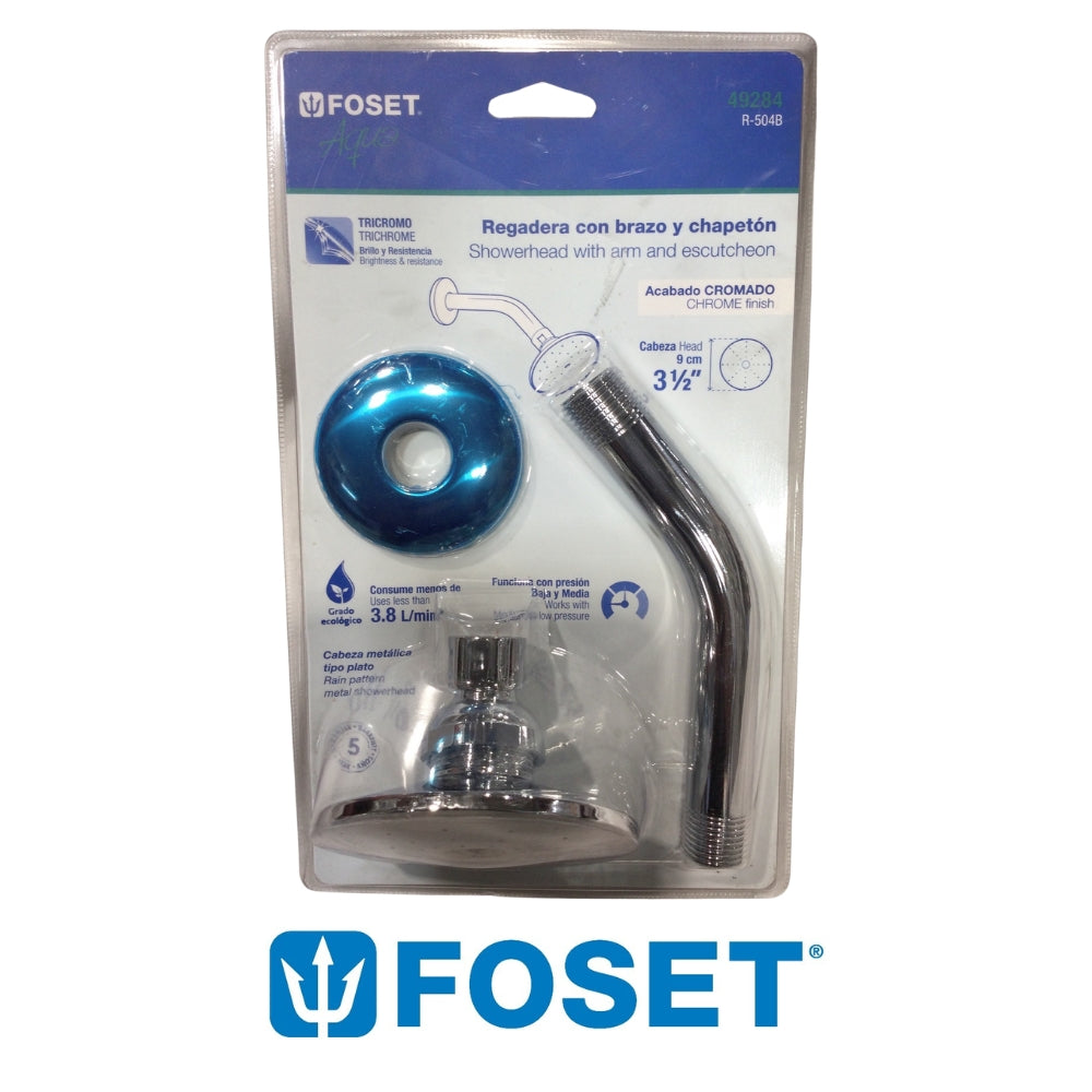 REGADERA COMPLETA CABEZA REDONDA METAL 3 1/2PULGADAS FOSET