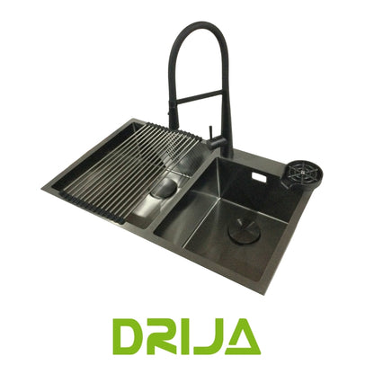 FREGADOR DE EMPOTRAR DOBLE DE ACERO INOXIDABLE SATINADO DE 84CM DE LUJO (LUCCA 84)