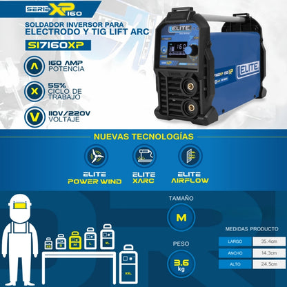 MAQUINA DE SOLDAR ELITE ARC TIPO INVERSOR DE 160A LCD - 110/220V